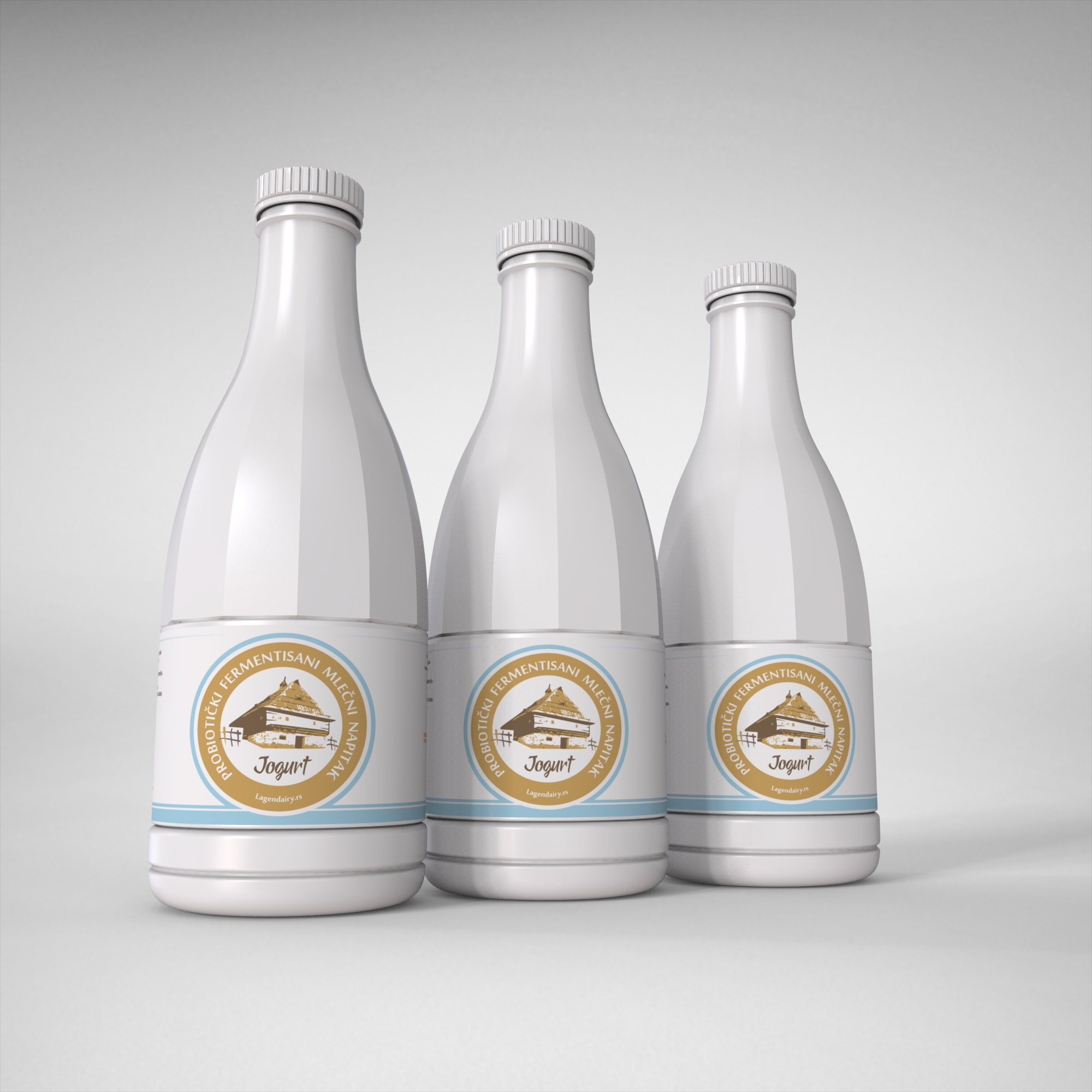 Tri boce Lagendairy jogurta na drvenoj površini